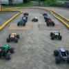 The bad boys of the RC Monster Truck Challenge lined up on the final stretch of the track.