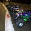 trucks lined up in the pits